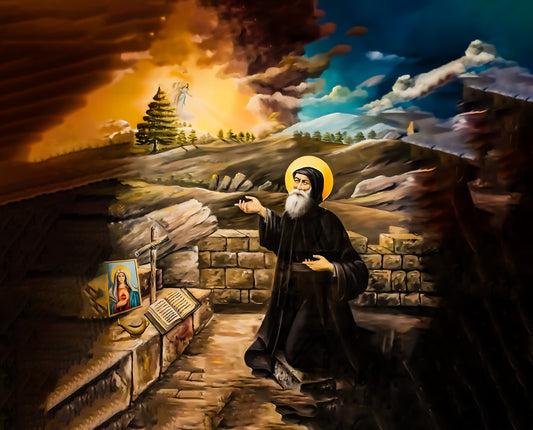 St Charbel, famous for astonishing miracles icon - Wood Plaque