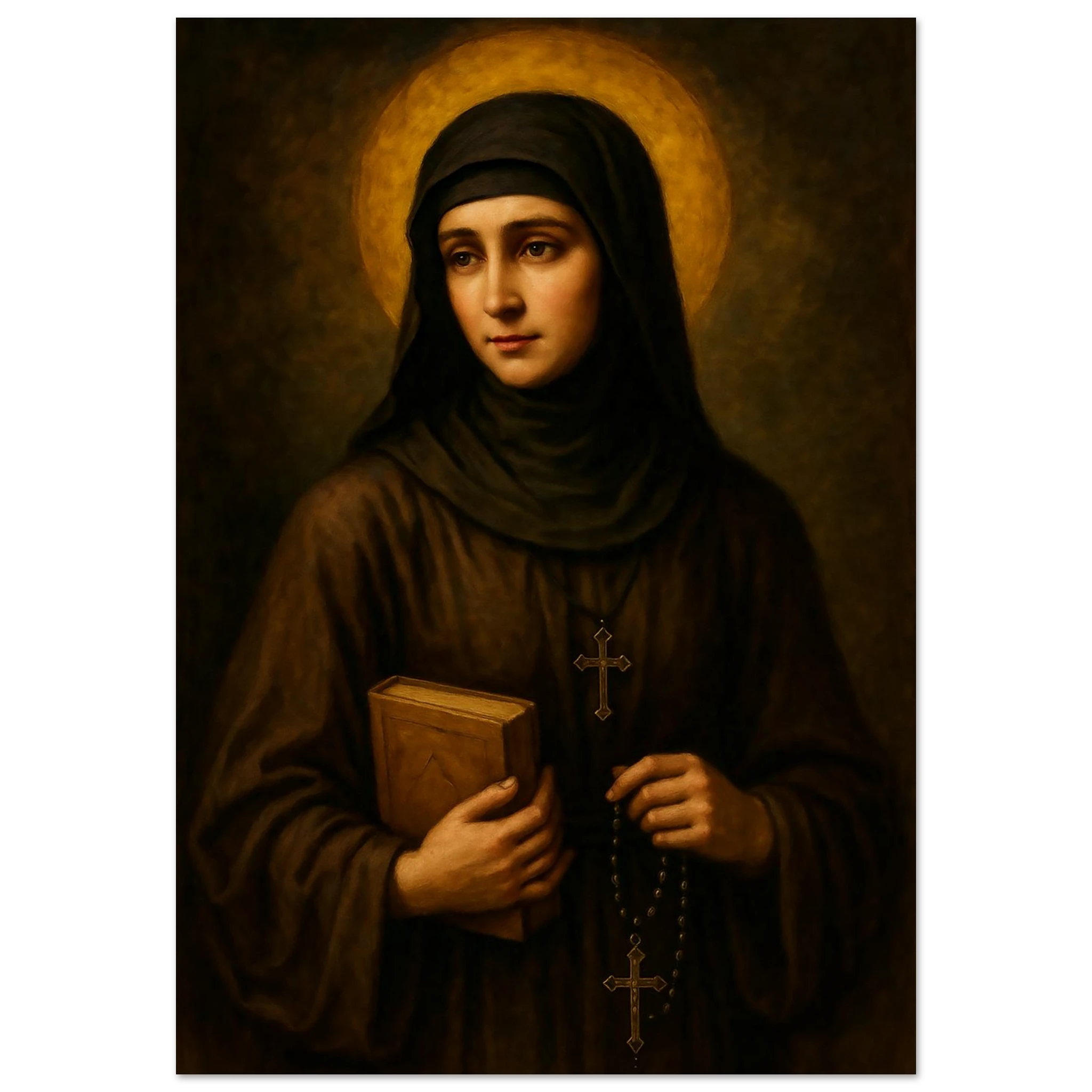 St Rafqa Baroque Wood Icon – Holy Rosary Team