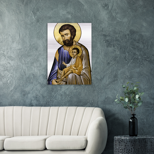 St Joseph and Divine Child - Brushed Aluminum Print