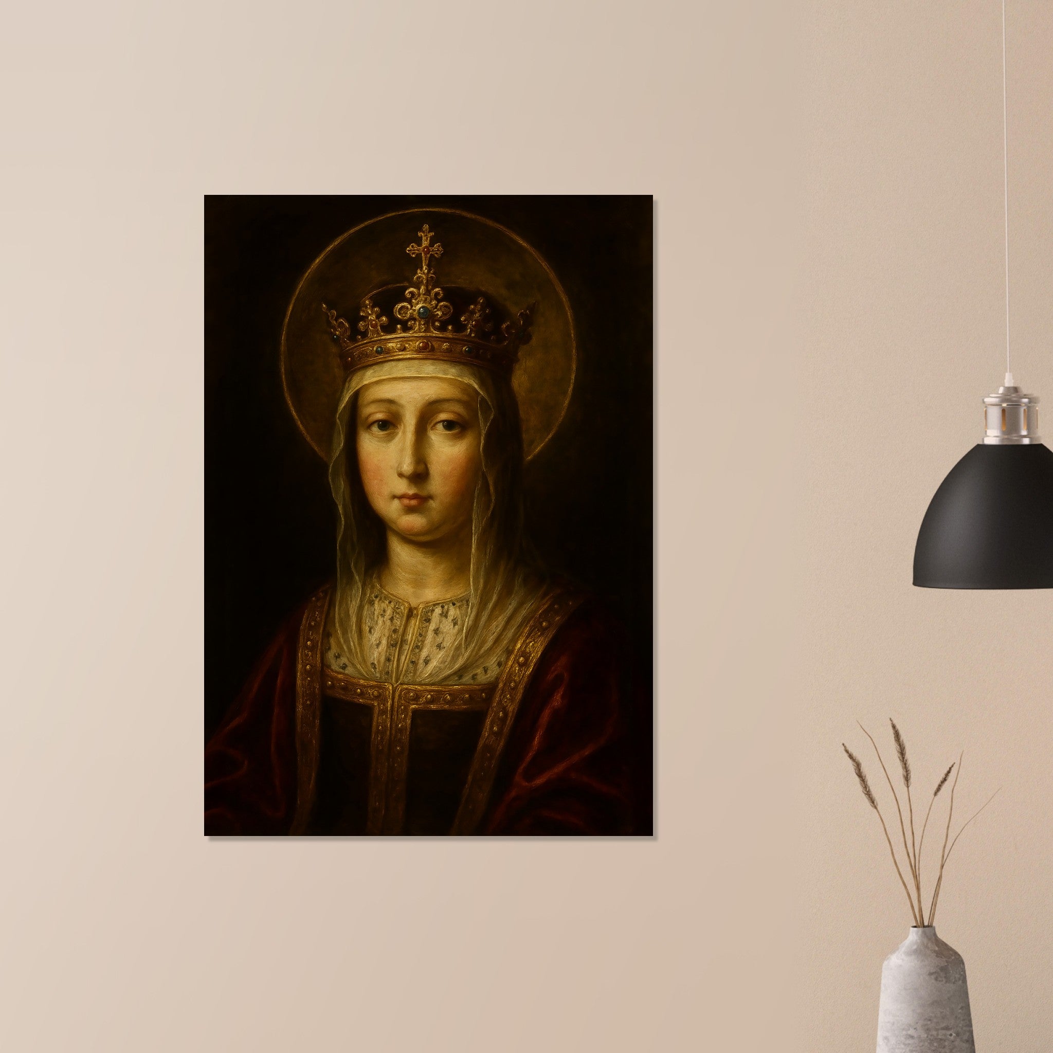 Baroque Queen Isabella the Catholic Icon on Wooden Plaque – Holy