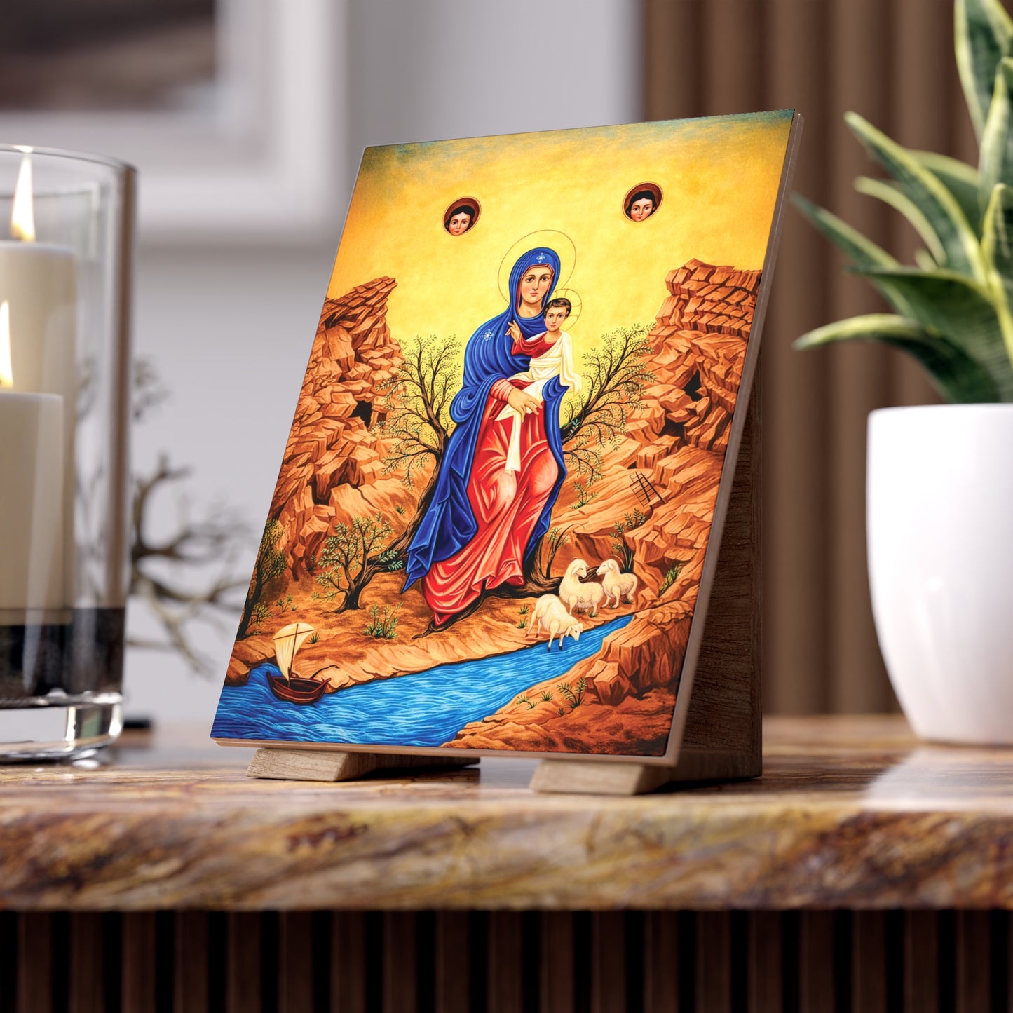 Saydet Elige (سيدة إليج) or Our Lady of Elige – Catholic Marian Image on Ceramic Tile (6×8)
