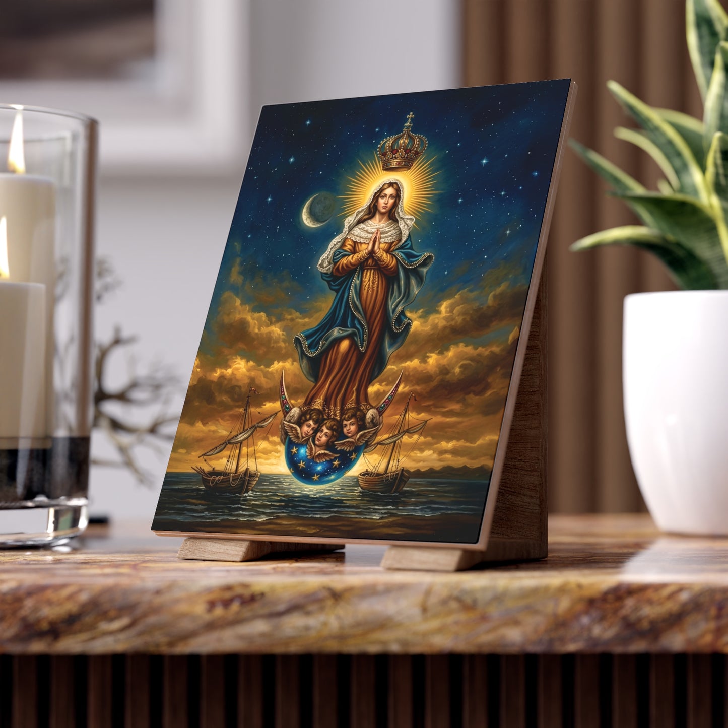 Nuestra Señora de los Treinta y Tres Devotional Ceramic Icon Tile (6×8 inches)