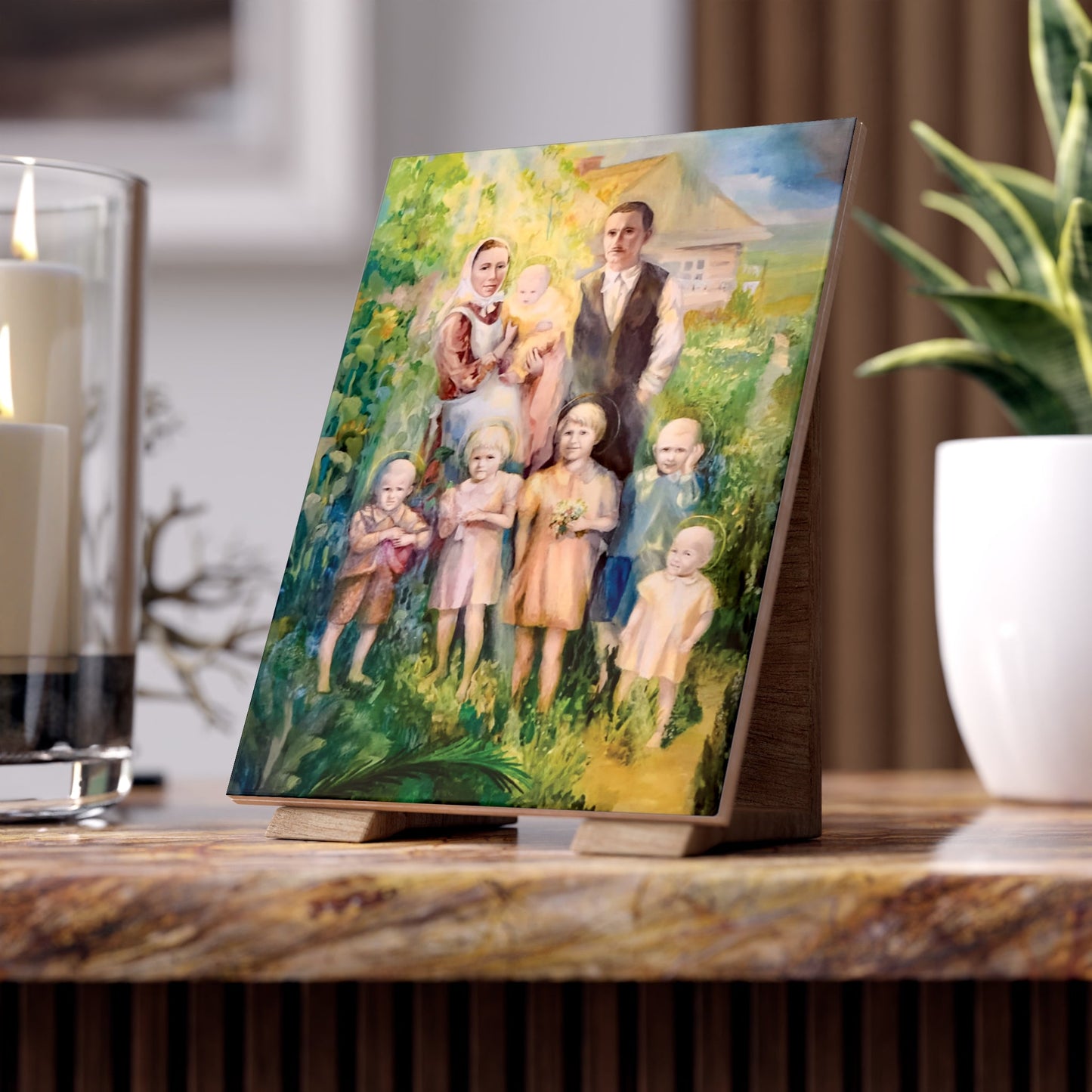 Pearl Print - Ulma Family Beatified in Poland Ceramic Icon Tile Size 6 × 8 - Samaritans from Markowa, Martyrs