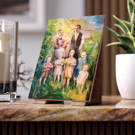 Pearl Print - Ulma Family Beatified in Poland Ceramic Icon Tile Size 6 × 8 - Samaritans from Markowa, Martyrs