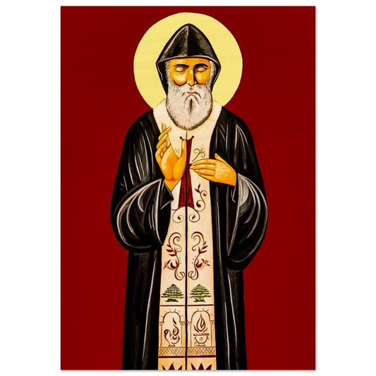 St Charbel Makhlouf, O.L.M. Icon - Wood Plaque