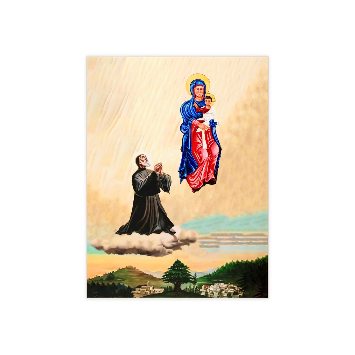 Queen of Lebanon with St Sharbel Ceramic Icon Tile Size 6"x8"