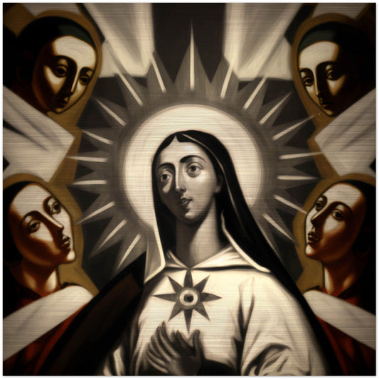 St. Teresa, great light of the Catholic Church,	Pray for us ✠ Brushed Aluminum Icon