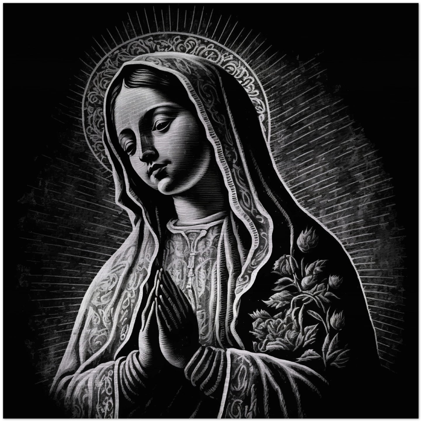 Virgin of Guadalupe, Mother of the Americas + Brushed Aluminum Icon