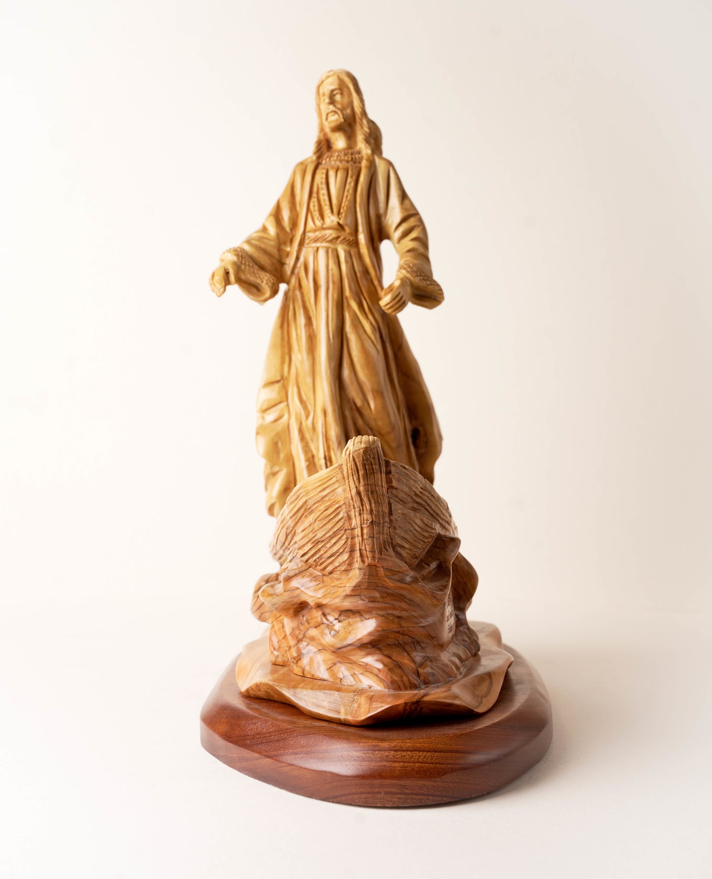 Jesus Christ miracle of the Fisherman masterpiece, hand carved in the Holy Land Olive Wood