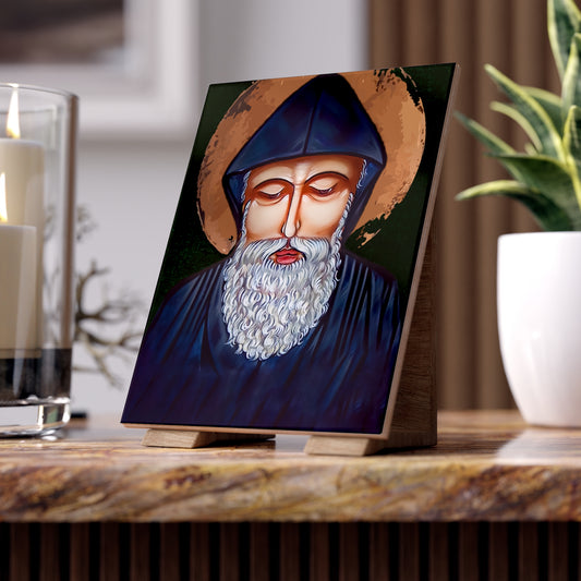 St Charbel, light of the Church - Ceramic Icon Tile Size 6"x8"