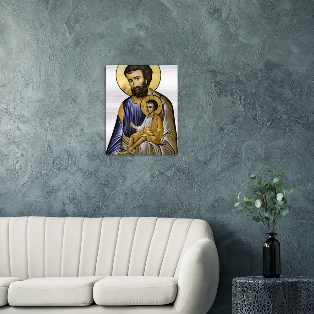 St Joseph and Divine Child - Brushed Aluminum Print