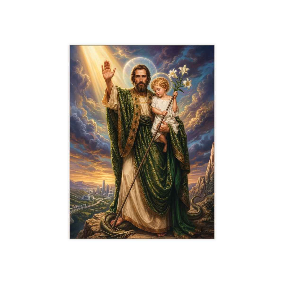 Saint Joseph, Terror of Demons & Guardian of Souls Ceramic Devotional Tile (6×8 inches)