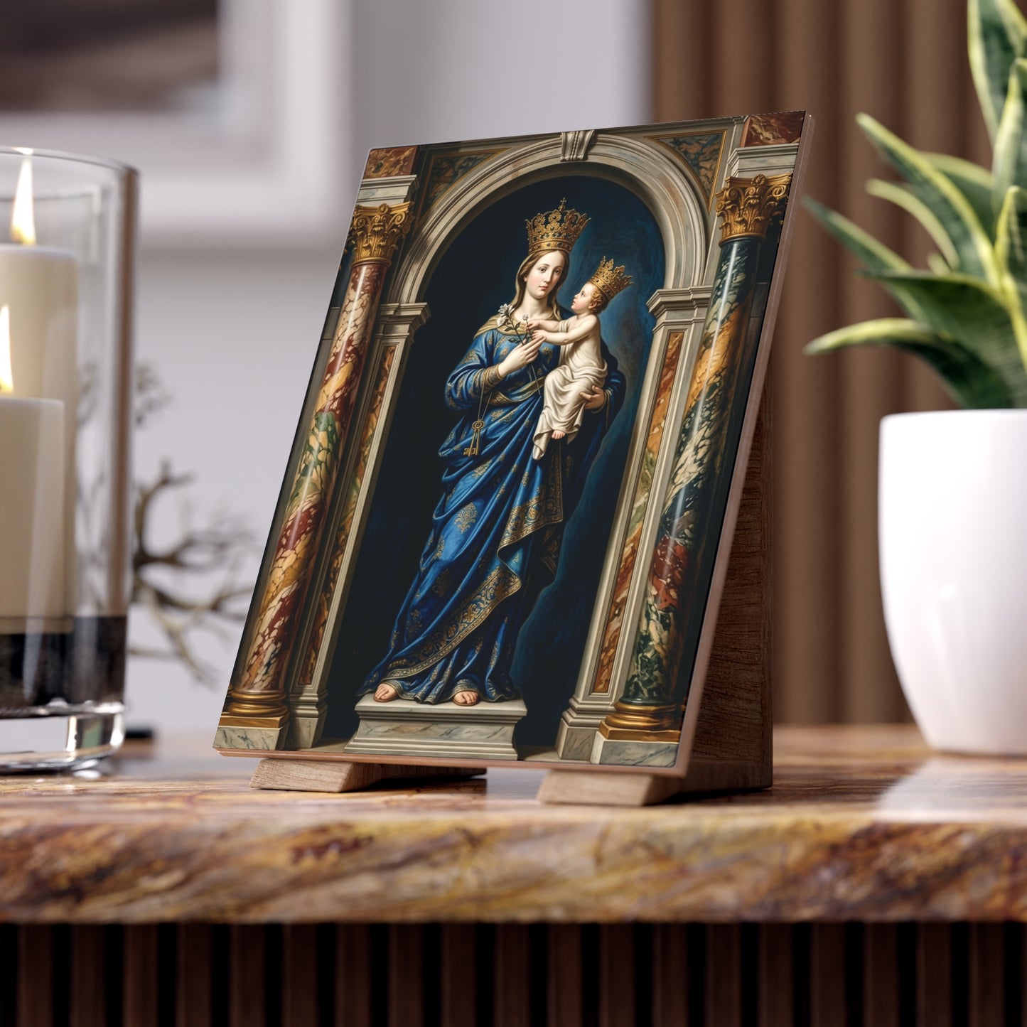 Virgin of Trapani Devotional Ceramic Tile (6×8 inches) Italy Tunisia