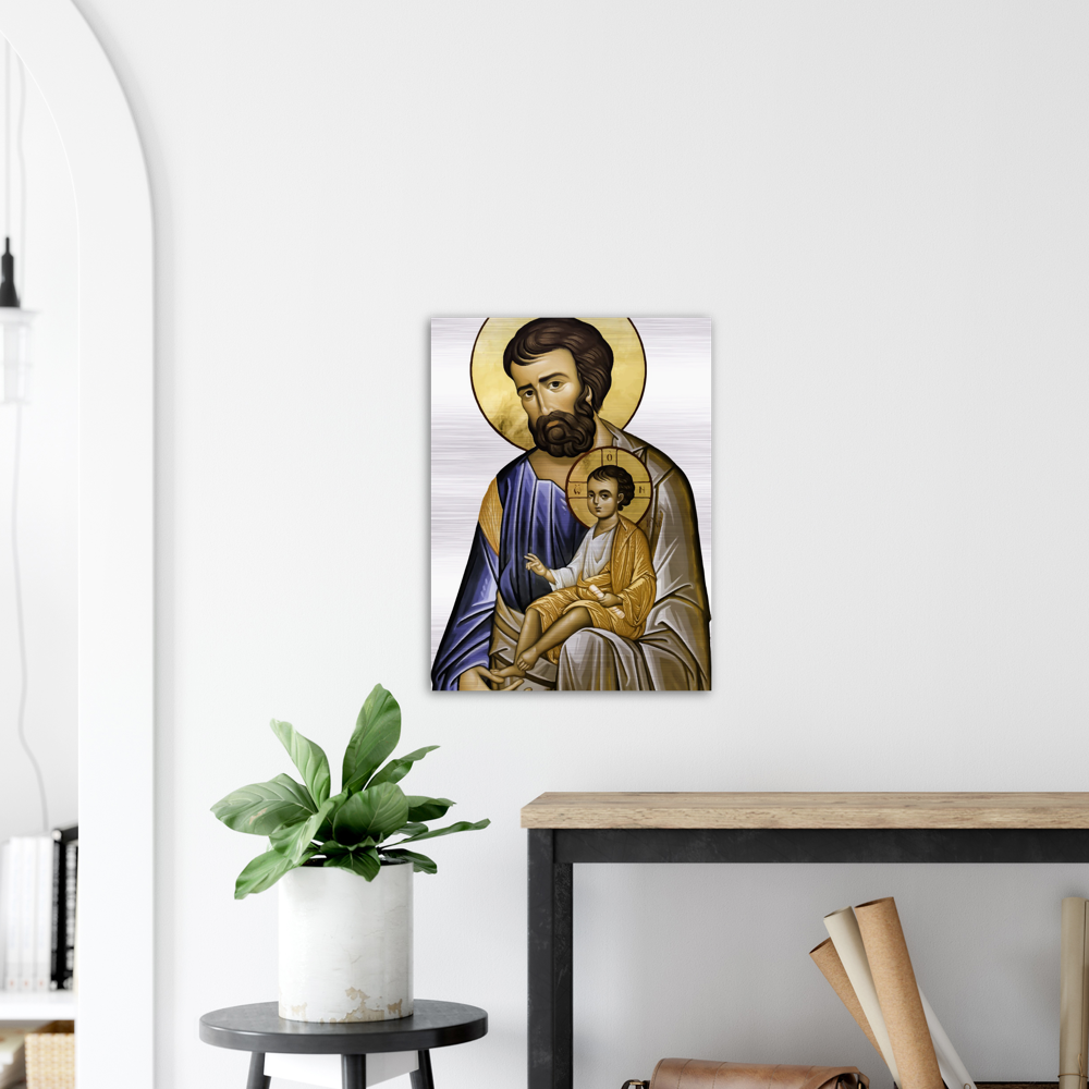 Saint Joseph and Divine Child - Brushed #Aluminum #Icon #MetallicICon #AluminumIcon