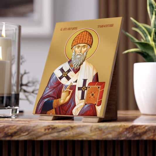 Saint Spyridon the Wonderworker, Bishop of Tremithus Ceramic Icon 6"x8"