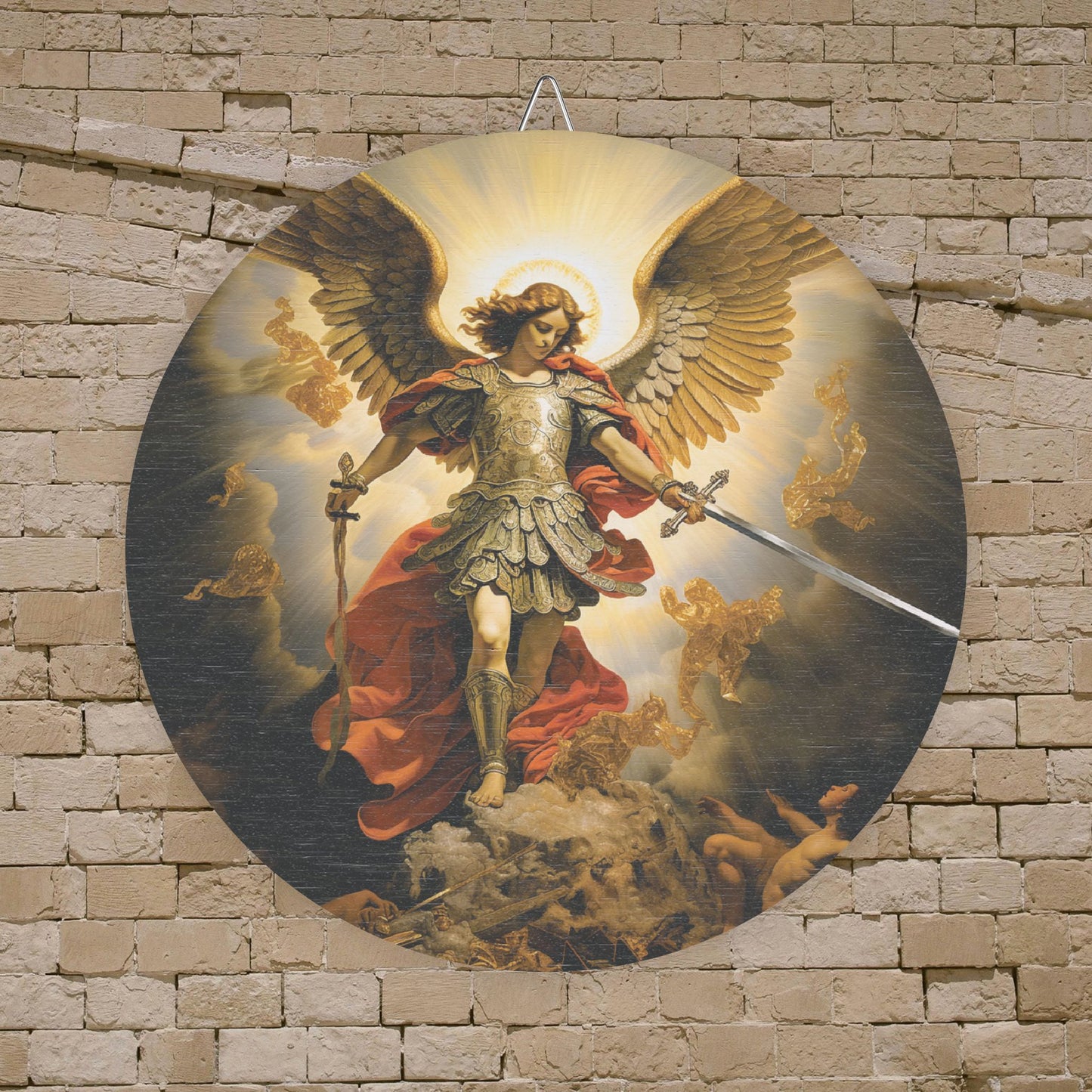 St Michael Archangel Wood Circular Icon