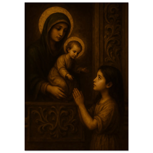 Pearl Print - Virgin Mary and Christ with Praying Girl – Icon