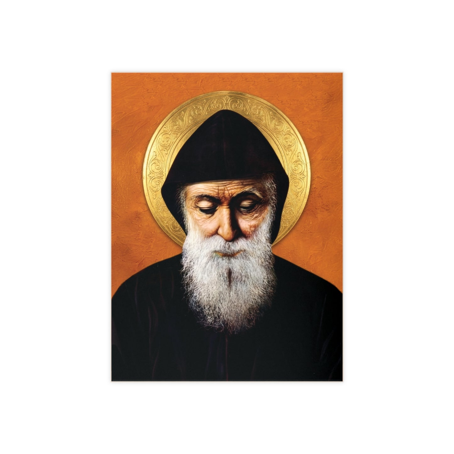 Mar Charbel Icon - Image on Ceramic Tile (6×8) Orange Background Maronite Catholic Saint Monk Sharbel from Lebanon Classic Devotion