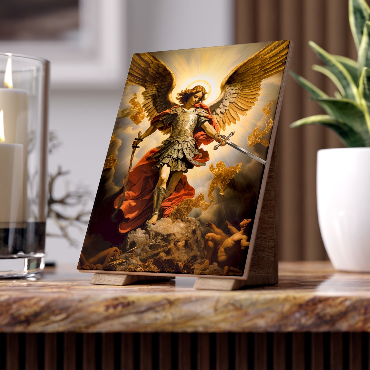 Consecration to St. Michael the Archangel Ceramic Icon Tile Size 6" × 8"