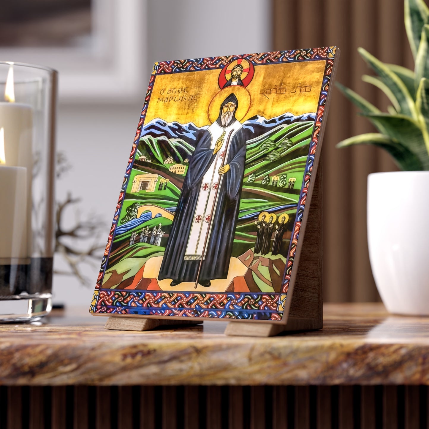 The Life of Saint Maron Ceramic Icon Tile Size 6"x8"