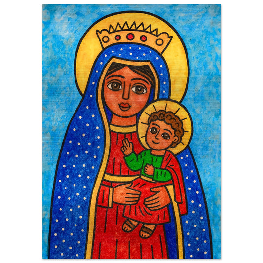 Pearl Print - Mexican Naïf Art Icon of the Virgin Mary and Child – Dibond