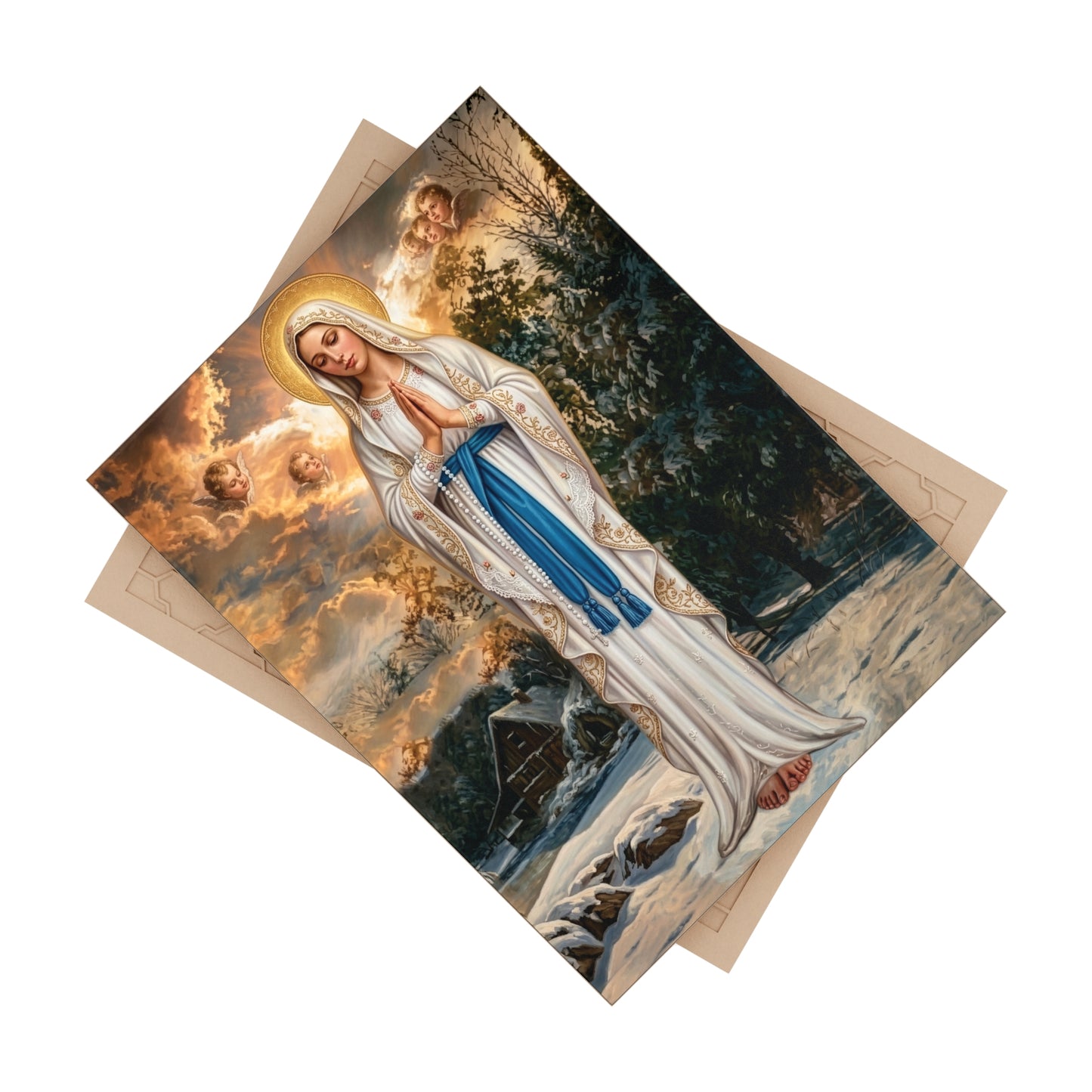 Our Lady of Banneux Ceramic Devotional Tile (6×8 inches) Belgium - The Virgin of the Poor