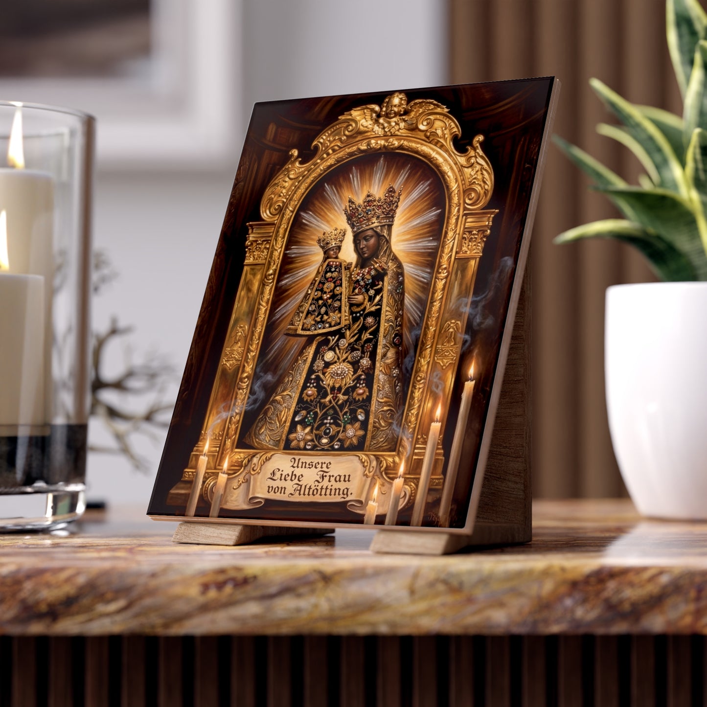 "Unsere Liebe Frau von Altötting" Black Madonna Decorative Ceramic Icon Tile (6×8 inches) Our Dear Lady of Altötting