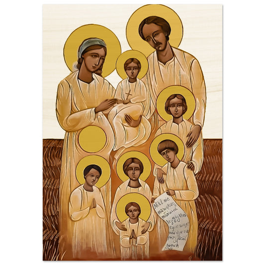 Ulma Family Martyrs from Poland Wood Icon Józef and Wiktoria Ulma with Seven Children Ikona Rodzina Ulmów