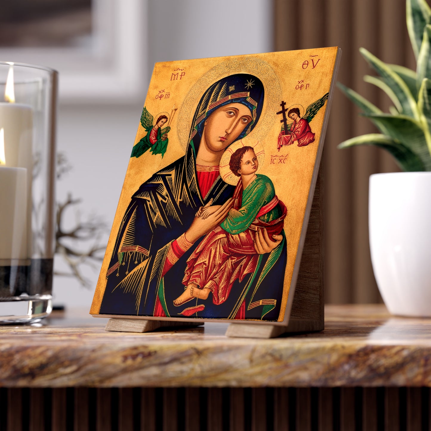 Our Lady of Perpetual Help – Sacred Art Ceramic Icon Tile (6×8 inches) Patroness of the Republic of Haiti and Almoradi, Spain
