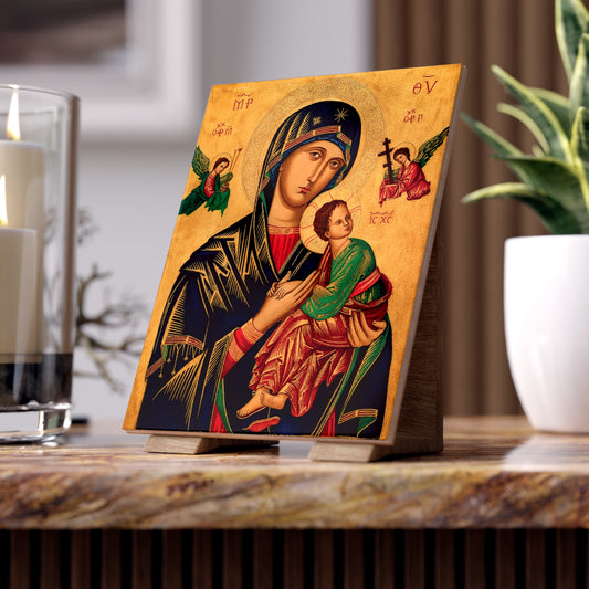 Our Lady of Perpetual Help – Sacred Art Ceramic Icon Tile (6×8 inches) Patroness of the Republic of Haiti and Almoradi, Spain