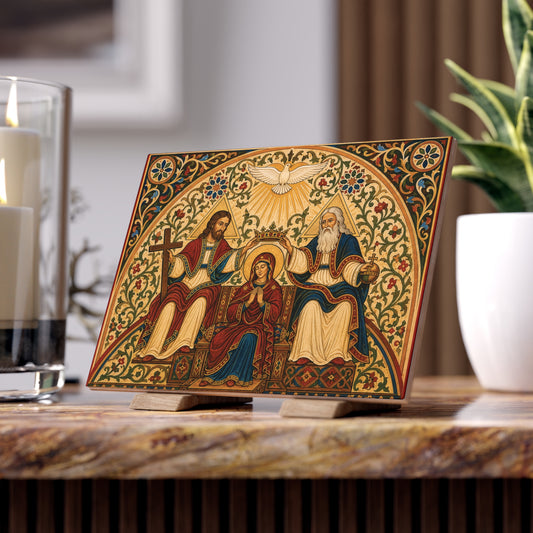 The Coronation of the Blessed Virgin Mary Sacred Ceramic Icon Tile (8x6 inches) Our Lady Virgin Mary