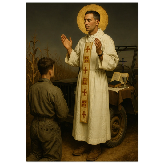 Pearl Print - Father Kapaun Jeep Mass Print - Iconic 1950 Artwork