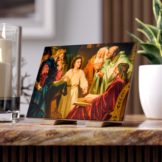 Fifth Joyful Mystery: The finding of Jesus in the temple Ceramic Icon Tile Size 6" × 8"