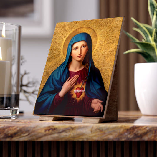 Immaculate Heart of Mary Ceramic Devotional Tile – Sacred Art by Leopold Kupelwieser (6×8 inches) Vienna Austria