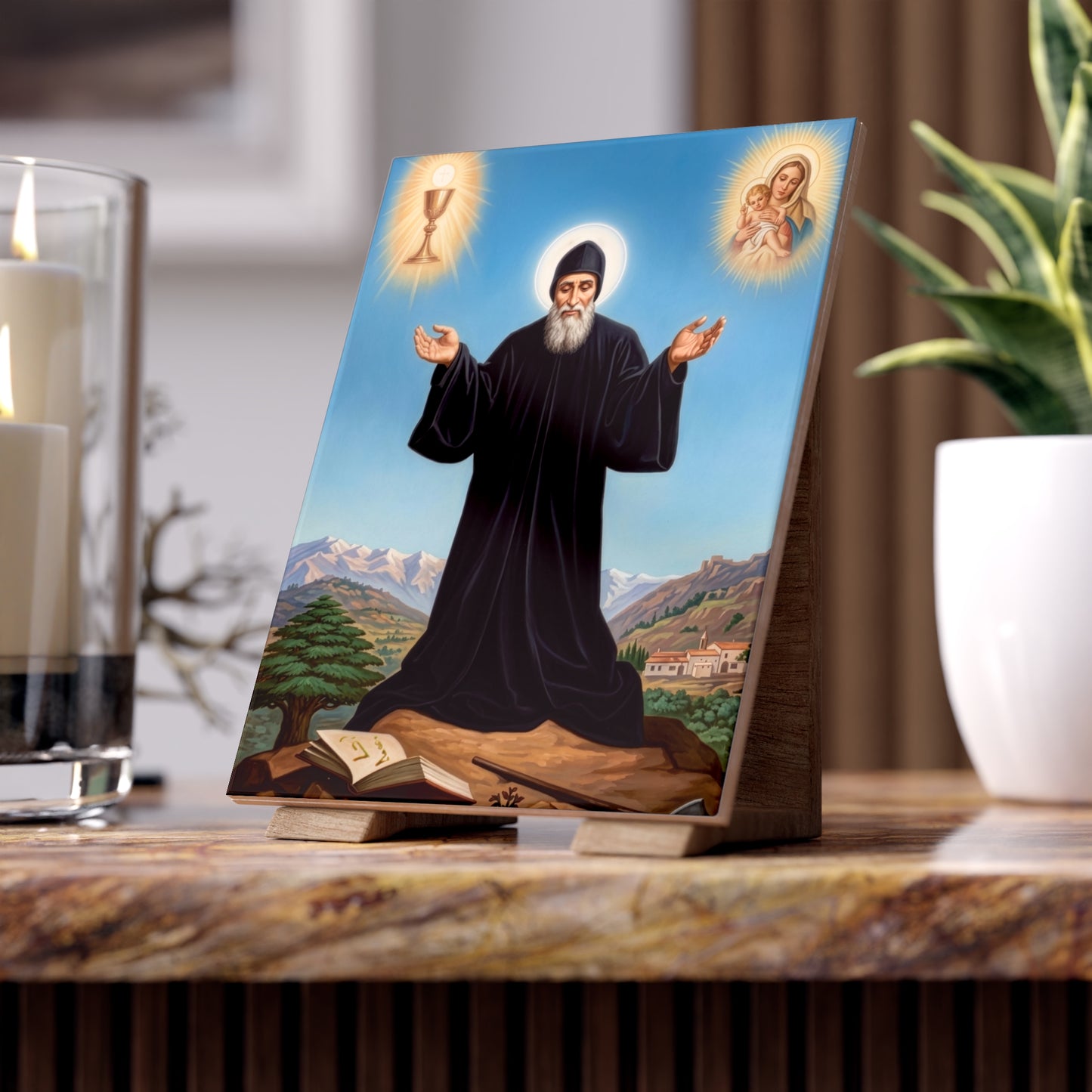 Saint Charbel Makhlouf Devotional - Devotional Ceramic Icon Tile (6×8 inches)