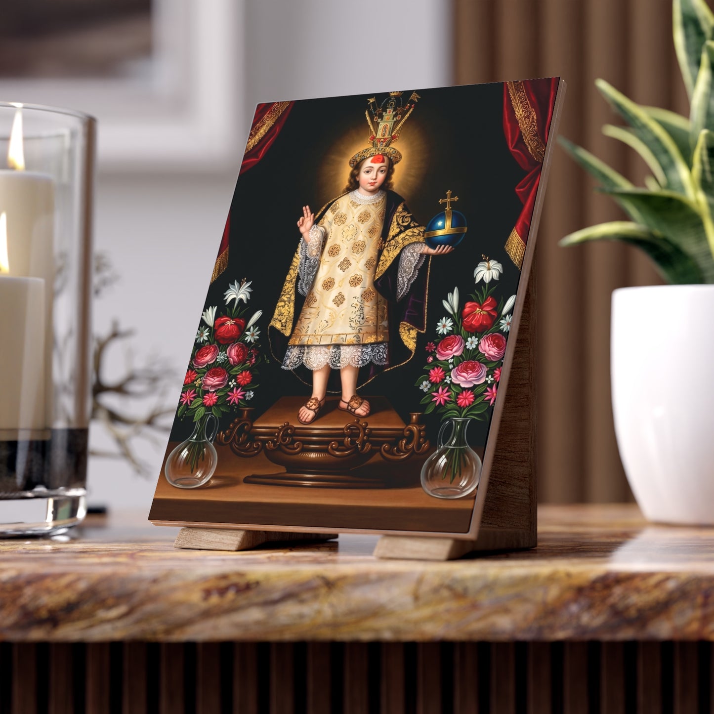 The Inca Infant Jesus of the Mascapaycha Devotional Ceramic Tile (6×8 inches)