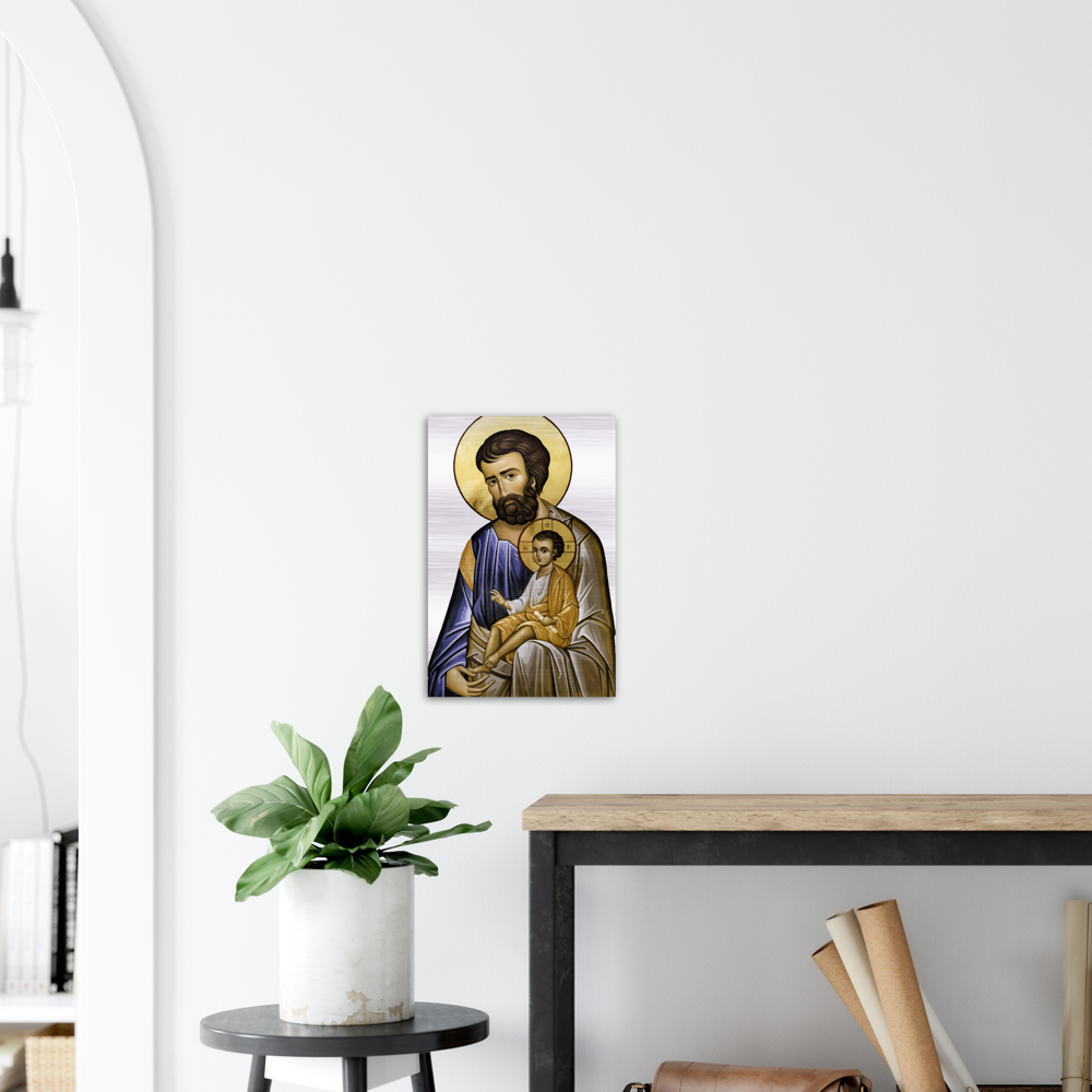 Saint Joseph and Divine Child - Brushed #Aluminum #Icon #MetallicICon #AluminumIcon