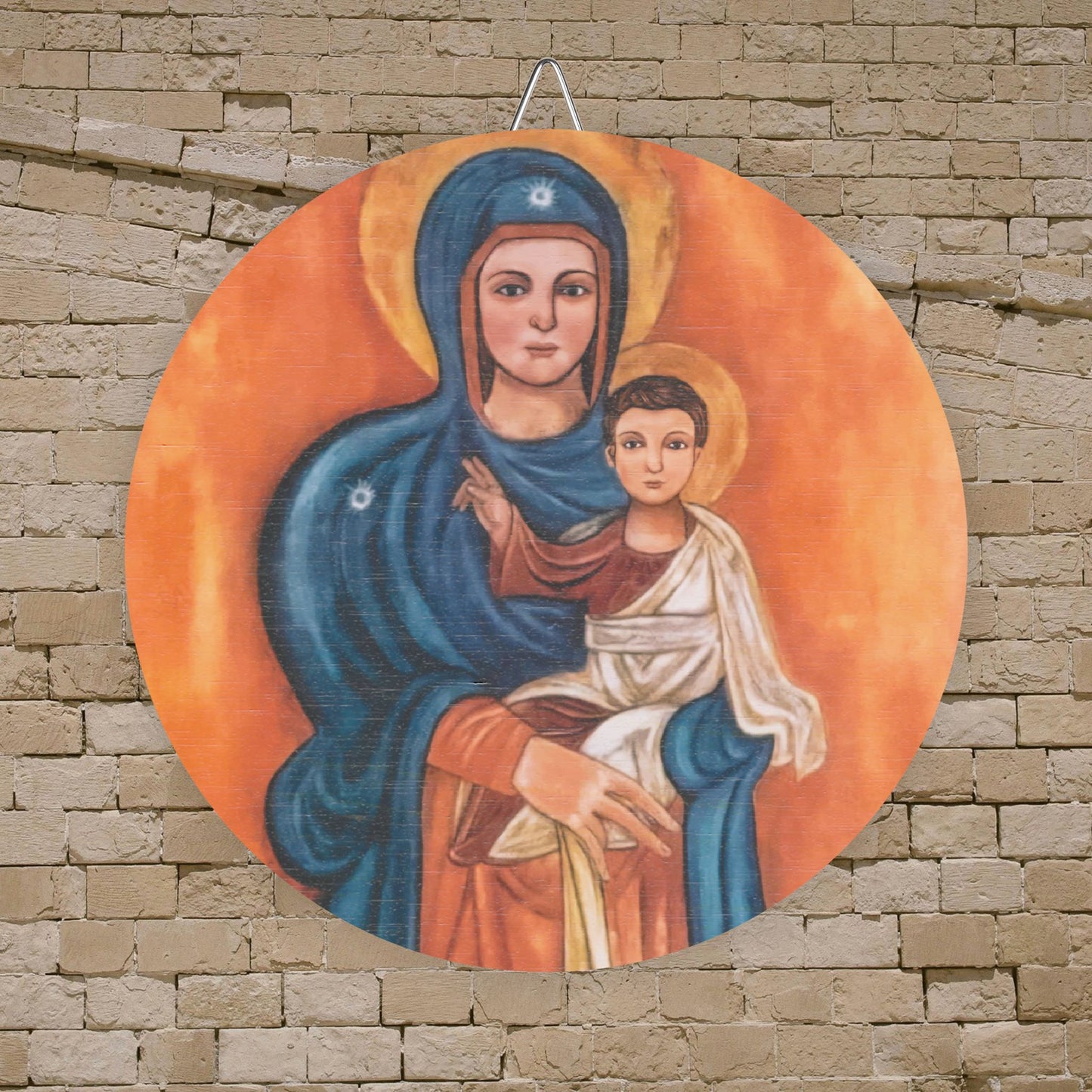 Our Lady of Elige Wood Circular Icon - Our Lady of the Maronites