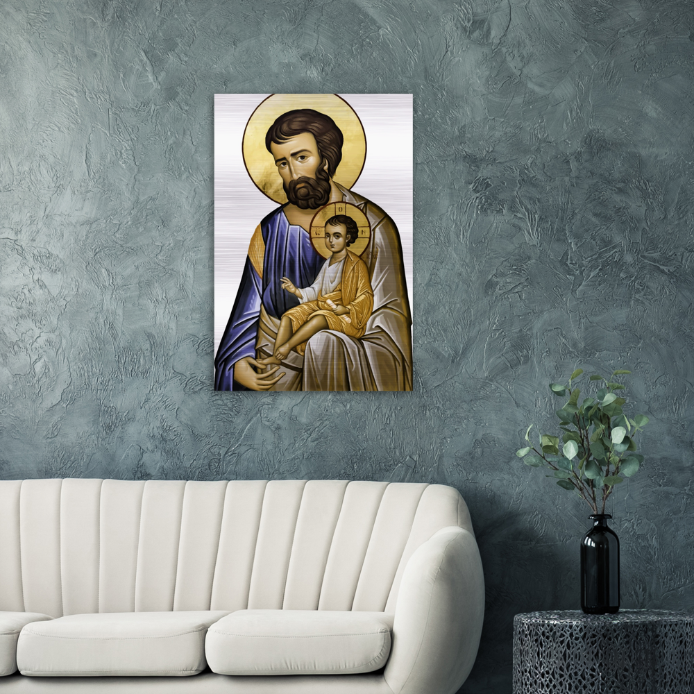 St Joseph and Divine Child - Brushed Aluminum Print