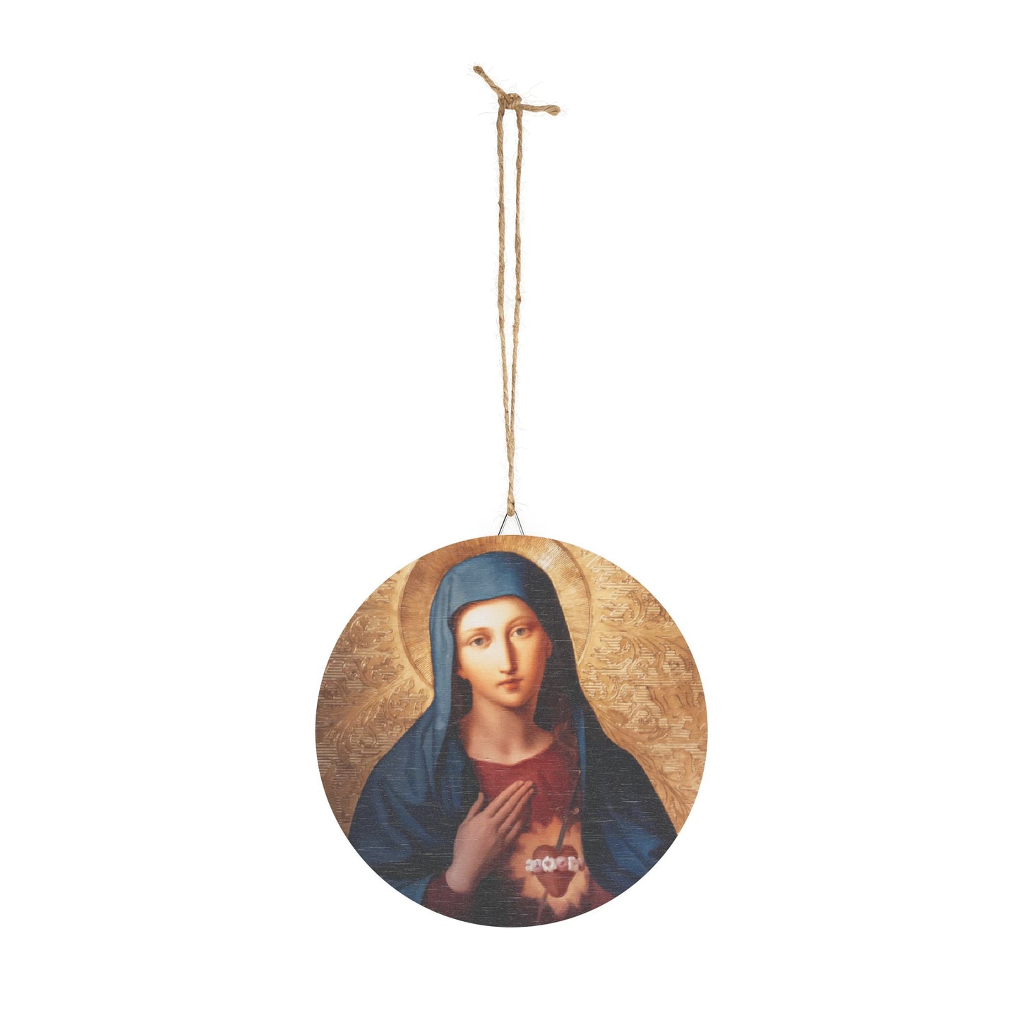 Immaculate Heart Wood Circular Icon - Our Lady Virgin Mary