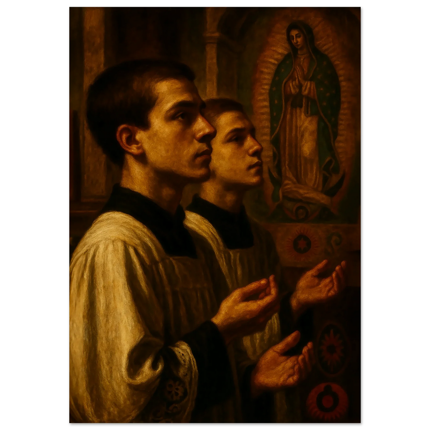 Pearl Print - Devotion in Sacred Light - Latin Mass Altar Servers Print - Tridentine Art