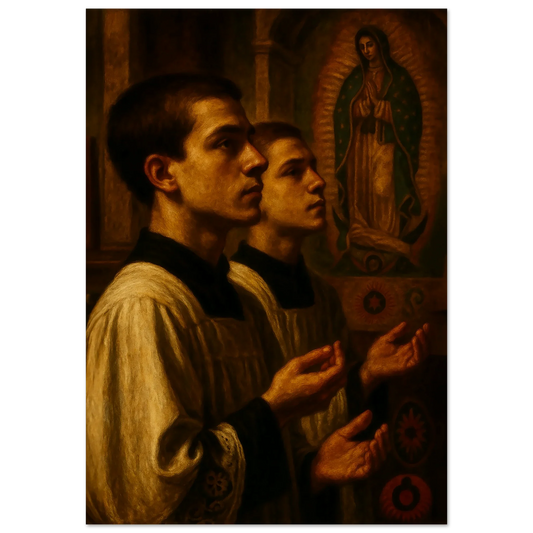 Pearl Print - Devotion in Sacred Light - Latin Mass Altar Servers Print - Tridentine Art