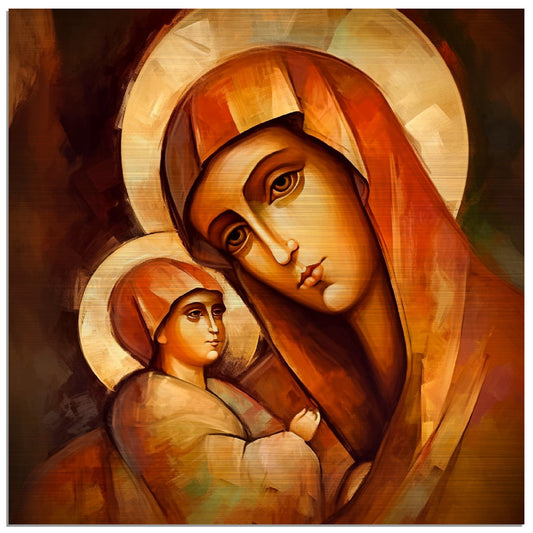 St. Anne holding the Blessed Virgin Mary Brushed Aluminum Icon