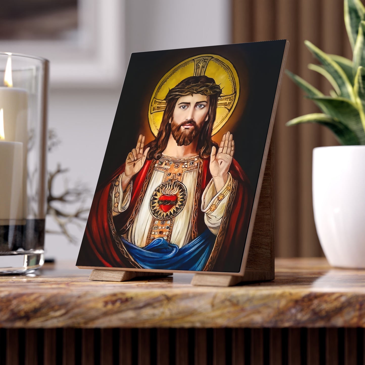 Sacred Heart of Jesus Ceramic Icon Tile Size 6x8 inches