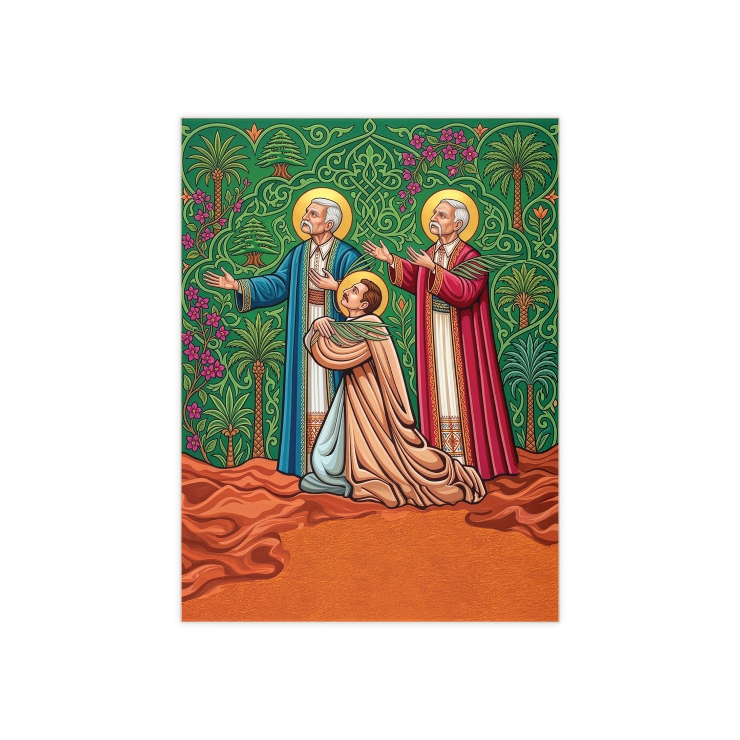 The Three Massabki Maronite Brothers Ceramic Devotional Tile (6×8 inches)
