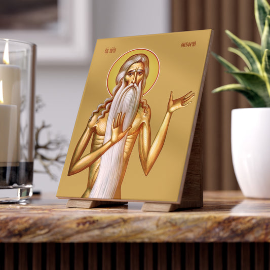 Saint Onuphrius the Great - Devotional Ceramic Icon Tile (6×8 inches)