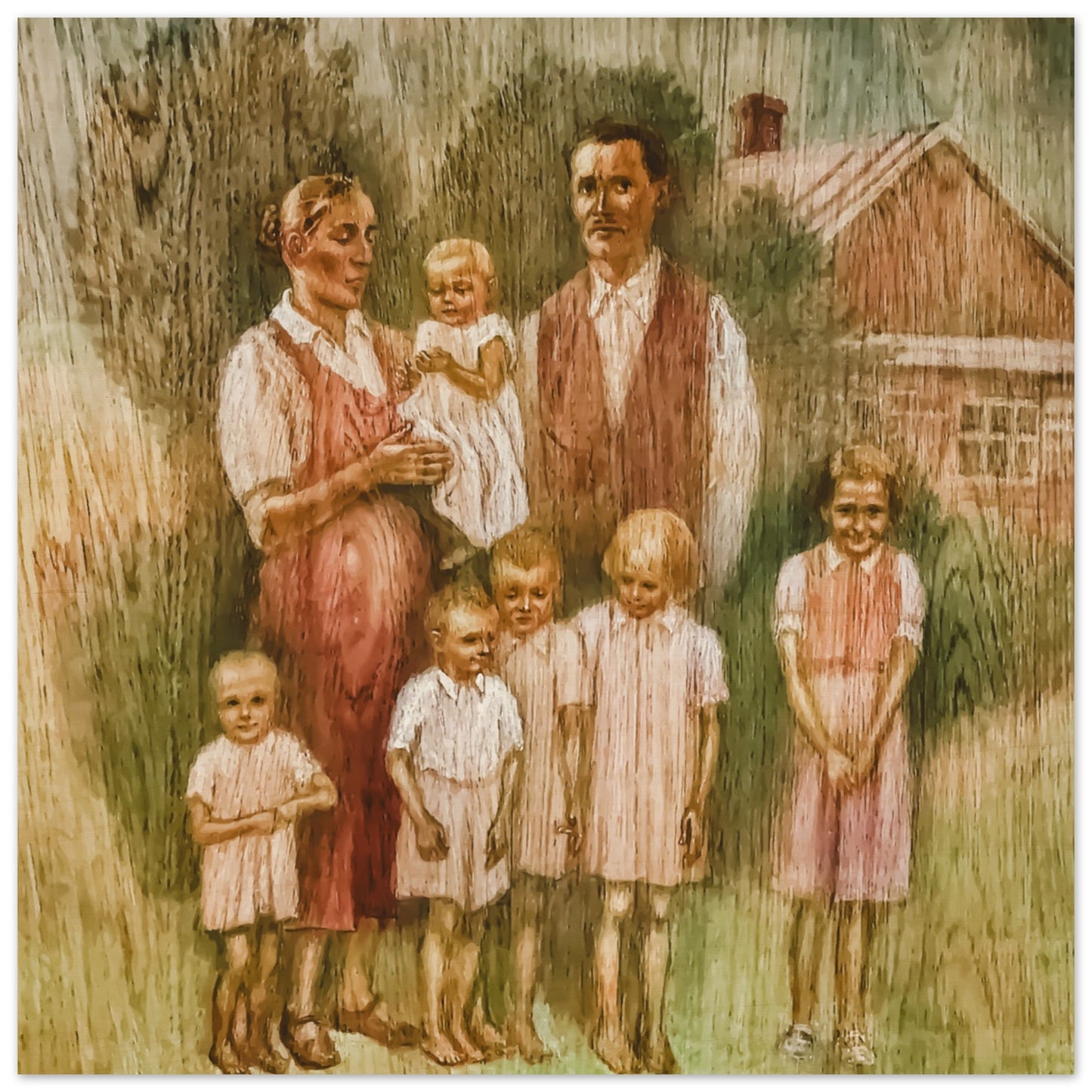 Family Ulma Samaritans from Markowa Wood Prints ikona Rodzina Ulmów