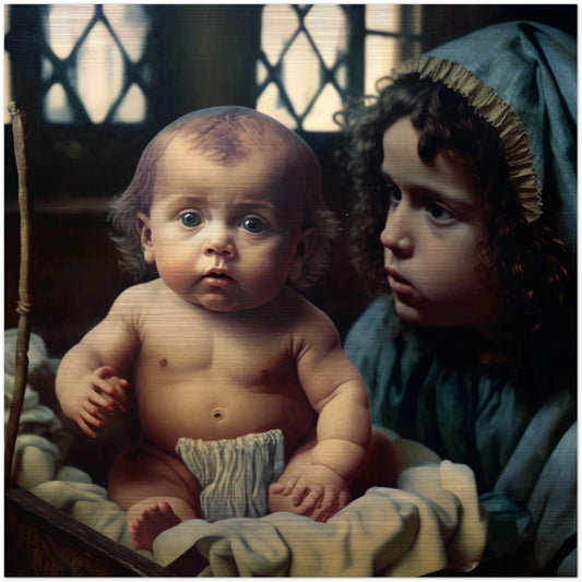 Infant Jesus and John the Baptist as child ✠ Brushed Aluminum Icon