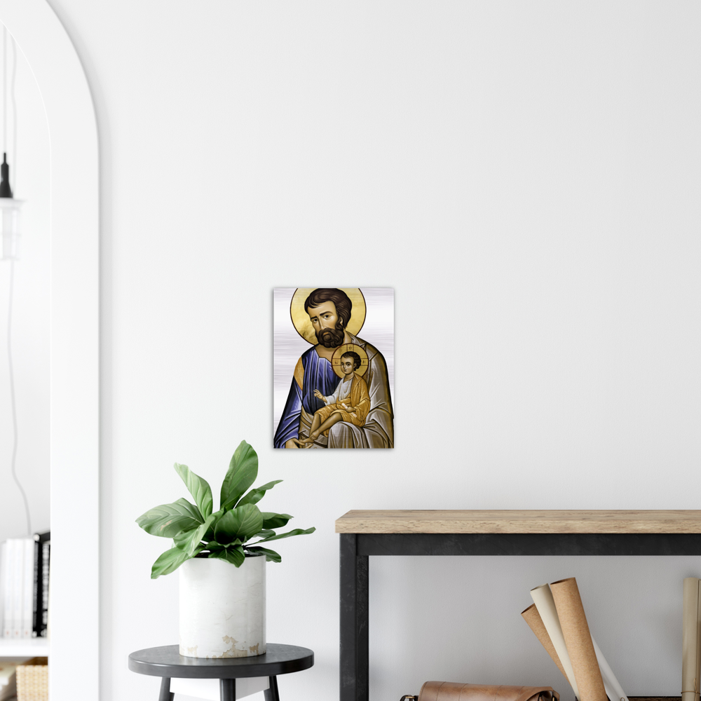 Saint Joseph and Divine Child - Brushed #Aluminum #Icon #MetallicICon #AluminumIcon