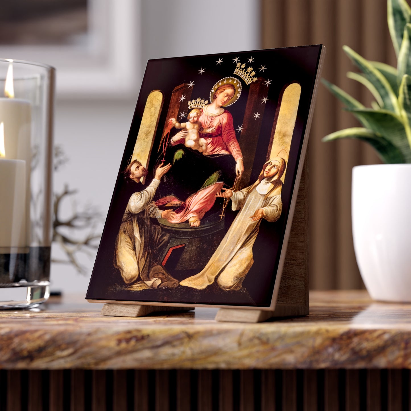 Virgin of the Rosary of Pompei - Beata Vergine del Santo Rosario di Pompei Ceramic Icon Tile Size 6"x8"